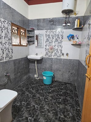 Shower, bidet, towels, soap