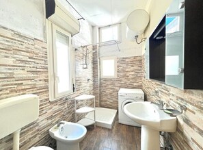 Regadera, secadora de cabello, bidet, toallas 