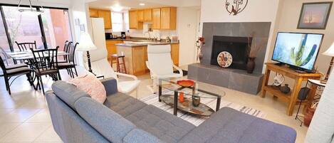 TV, fireplace, offices