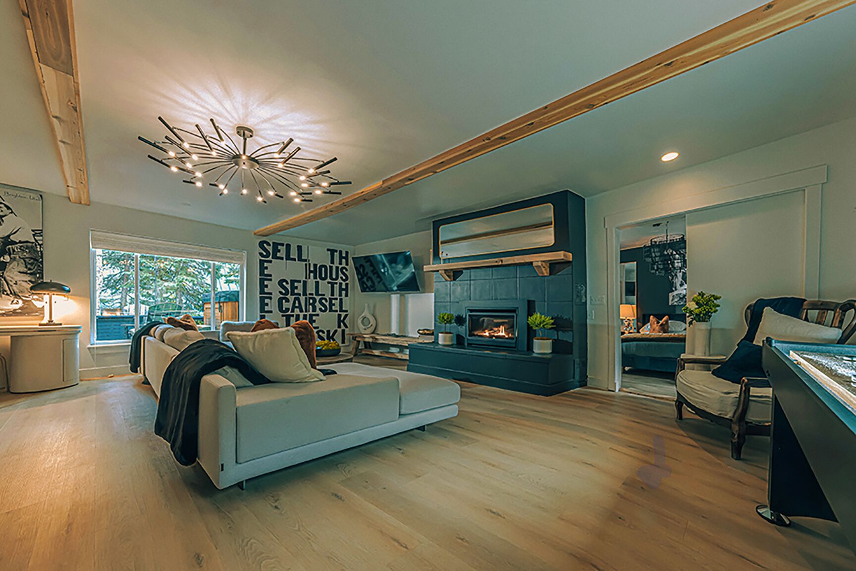 Smart TV, fireplace, video games