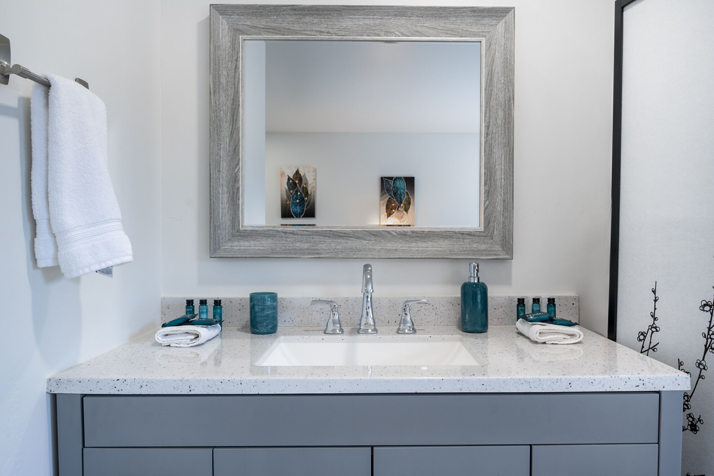 Combined shower/tub, hair dryer, towels, toilet paper