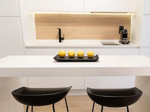 Fridge, microwave, oven, coffee/tea maker