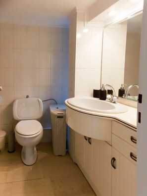 Appartement panoramique | Salle de bain | Séchoir à cheveux, serviettes fournies, papier de toilette