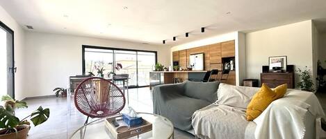 Smart TV, DVD player, books, video library