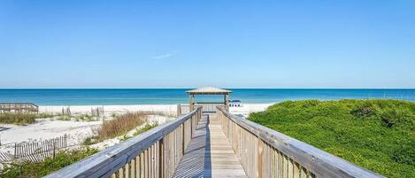 On the beach, sun loungers