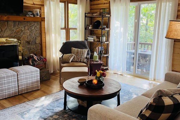 Een smart-tv, een open haard, een dvd-speler en boeken