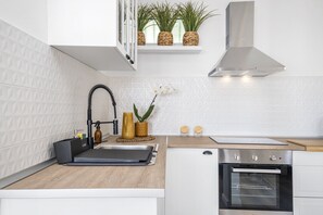 Fridge, microwave, oven, electric kettle