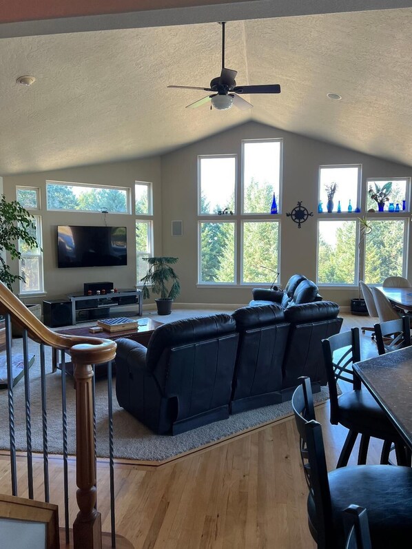 Smart TV, fireplace, DVD player, books