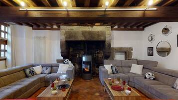 TV, fireplace, foosball, offices