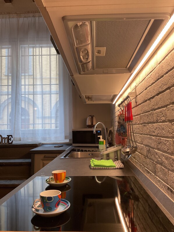 Stort kylskåp, diskmaskin och kaffekvarn