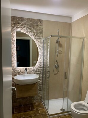 Shower, hair dryer, bidet, towels