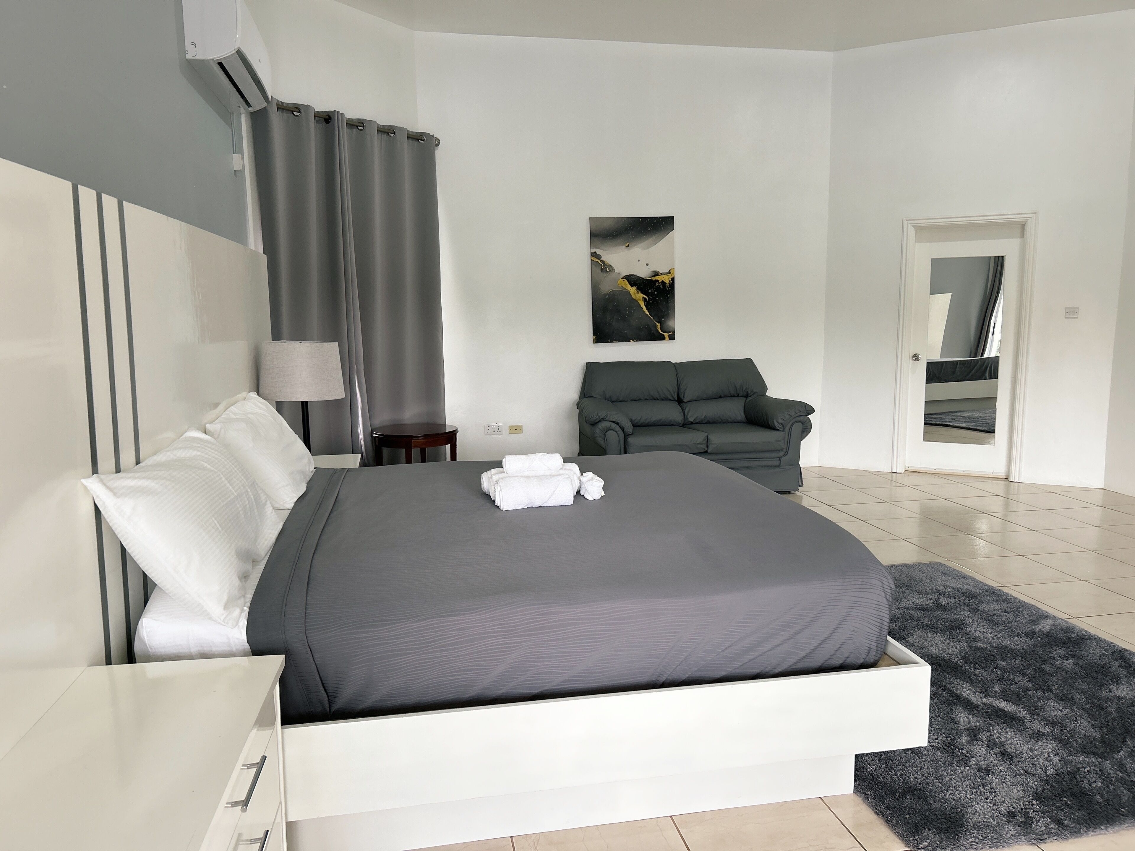 5 bedrooms, premium bedding, laptop workspace, iron/ironing board