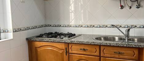 Frigorífico, microondas, horno y placa de cocina