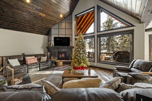 Smart TV, fireplace, video games, foosball