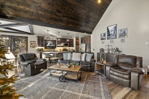 Smart TV, fireplace, video games, foosball