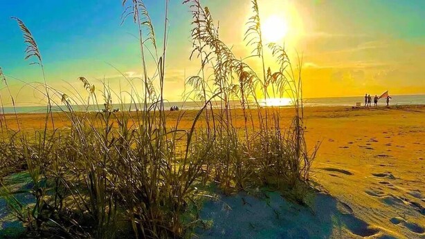 A beach with tall grasses in the foreground and a sunset in the background. - Perfect 2/1 beach duplex apartment in the heart of STA beach (St. Augustine)