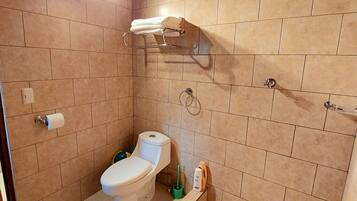 Shower, towels, soap, shampoo