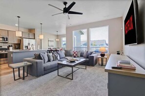 TV, fireplace, offices - 4 Bedroom Home with Full Office Space and Hot tub! (Meridian)