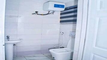 Hair dryer, towels, toilet paper