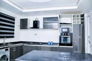 Fridge, microwave, dishwasher