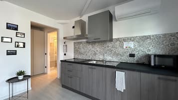 Frigorífico, microondas, horno y placa de cocina