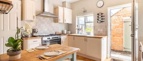 Fridge, microwave, electric kettle, toaster