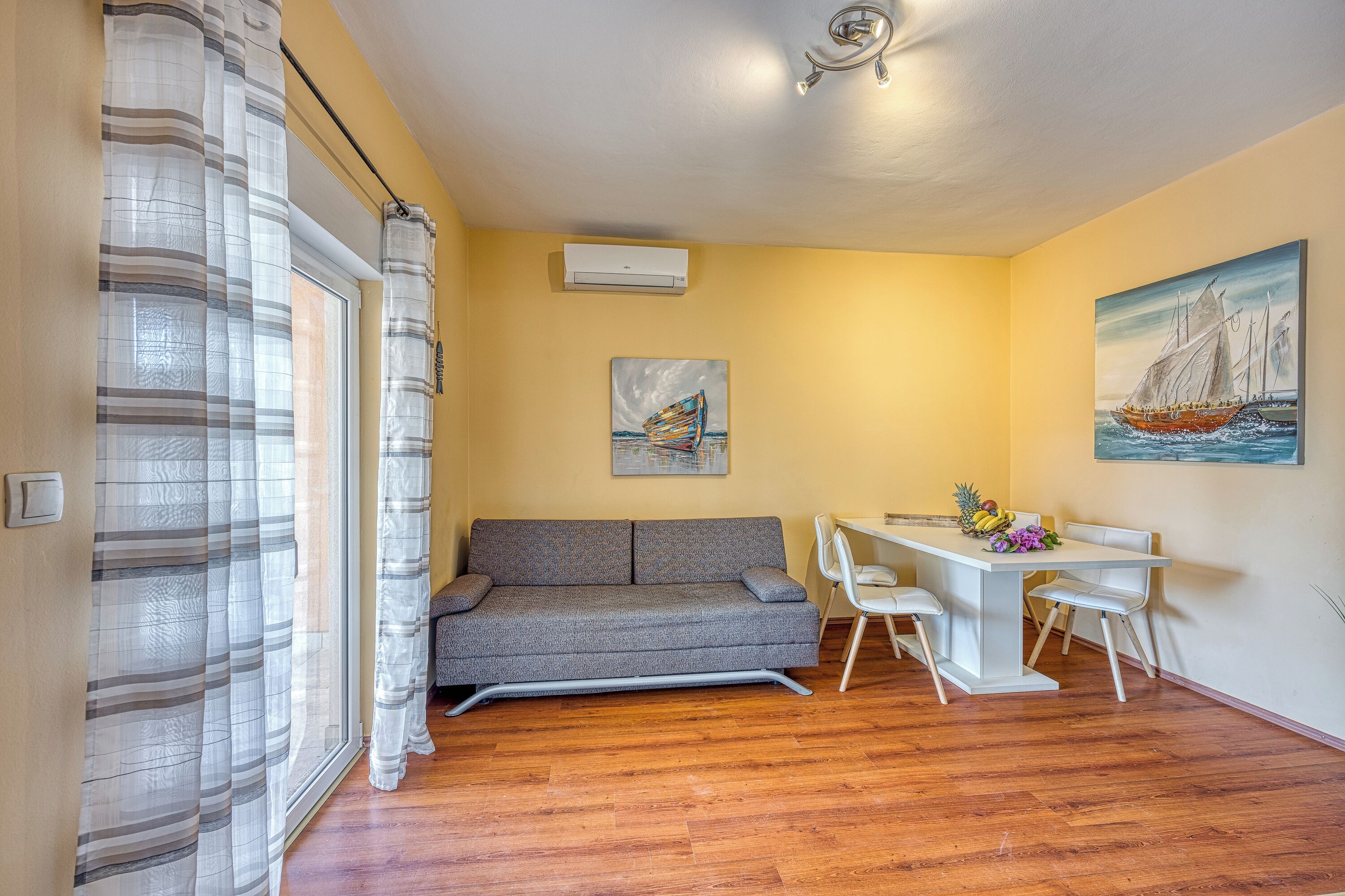 21-inch flat-screen TV with satellite channels