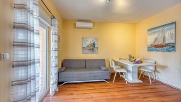 21-inch flat-screen TV with satellite channels