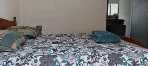 1 bedroom, desk, iron/ironing board, travel cot