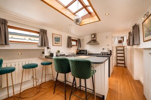 Fridge, microwave, oven, stovetop - Historic Dutch Barge | Private Sun Deck | St Katharine Docks, Tower Bridge (London)