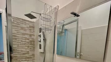 Hair dryer, bidet, towels, soap