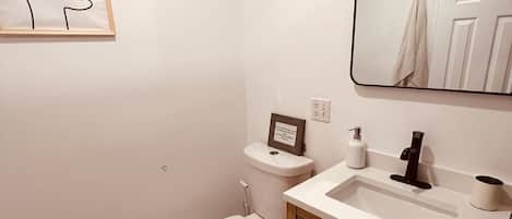 Hair dryer, towels, toilet paper