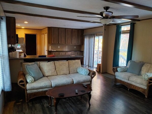 Smart TV, books, music library, stereo