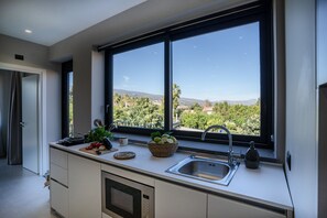 华丽公寓, 山景 | 私人厨房 | 大冰箱、微波炉、炉灶、电热水壶