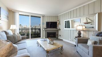 Condo, Multiple Beds, Pool Access, Ocean View (A323) | Living area | Fireplace