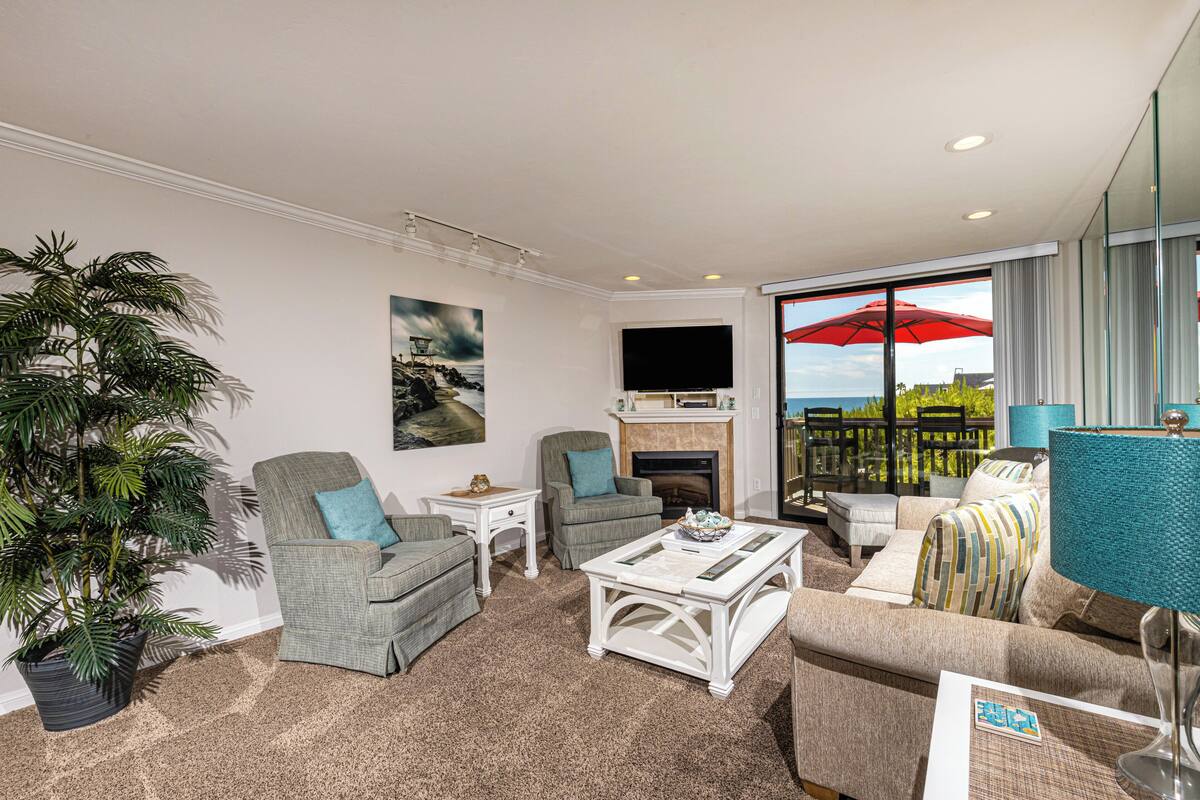 Condo, 1 King Bed with Sofa bed, Pool Access, Garden View (B307 ) | Living area | Fireplace