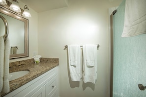 Condo, Multiple Beds, Patio, Ocean View (1025C) | Bathroom | Towels - Beachfront Retreat (Oceanside)