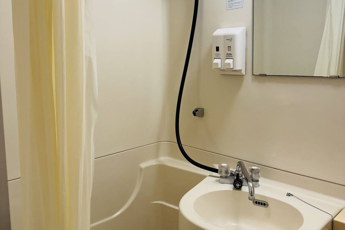 combined shower/bathtub, hair dryer, slippers, towels