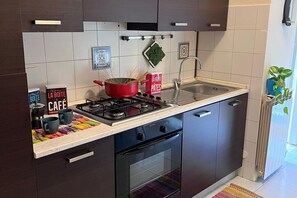 Fridge, oven, stovetop, cookware/dishes/utensils