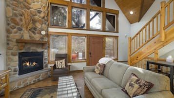 Smart TV, fireplace, foosball