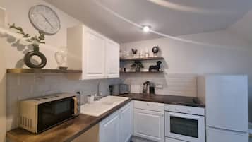 Fridge, microwave, oven, electric kettle