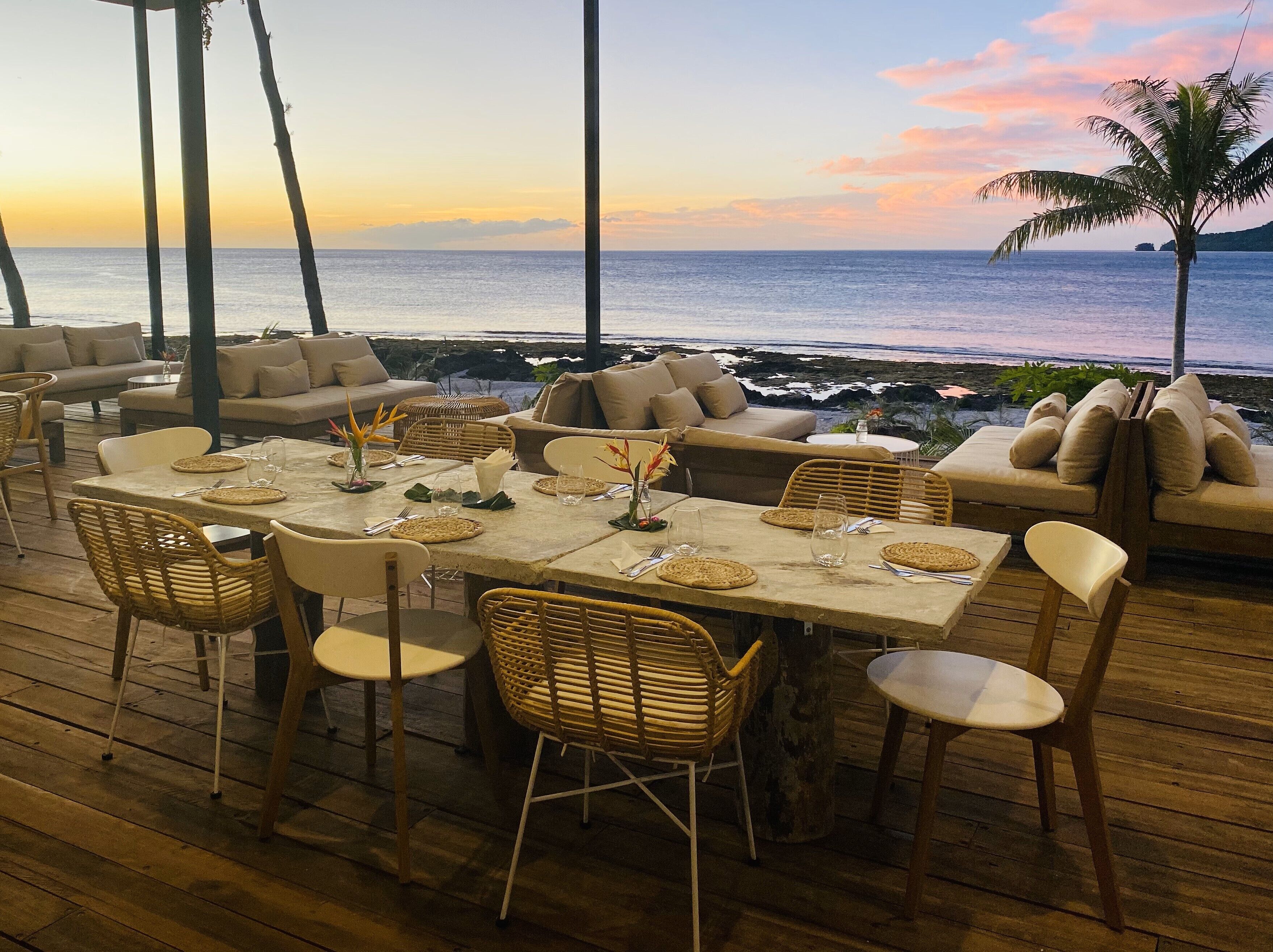 Frühstück, Mittagessen, Abendessen, Blick auf den Strand 