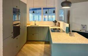 Fridge, stovetop, dishwasher, coffee/tea maker