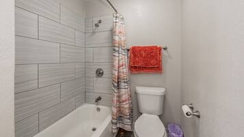 Shower, towels, soap, shampoo