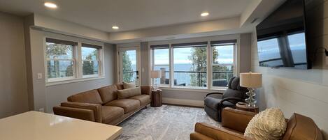 Smart TV, chimenea y libros