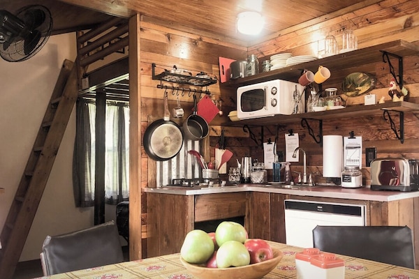 Cabin #1 The Loft | Private kitchen | Mini-fridge, microwave, coffee/tea maker, electric kettle