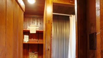 Shower, towels, soap, shampoo