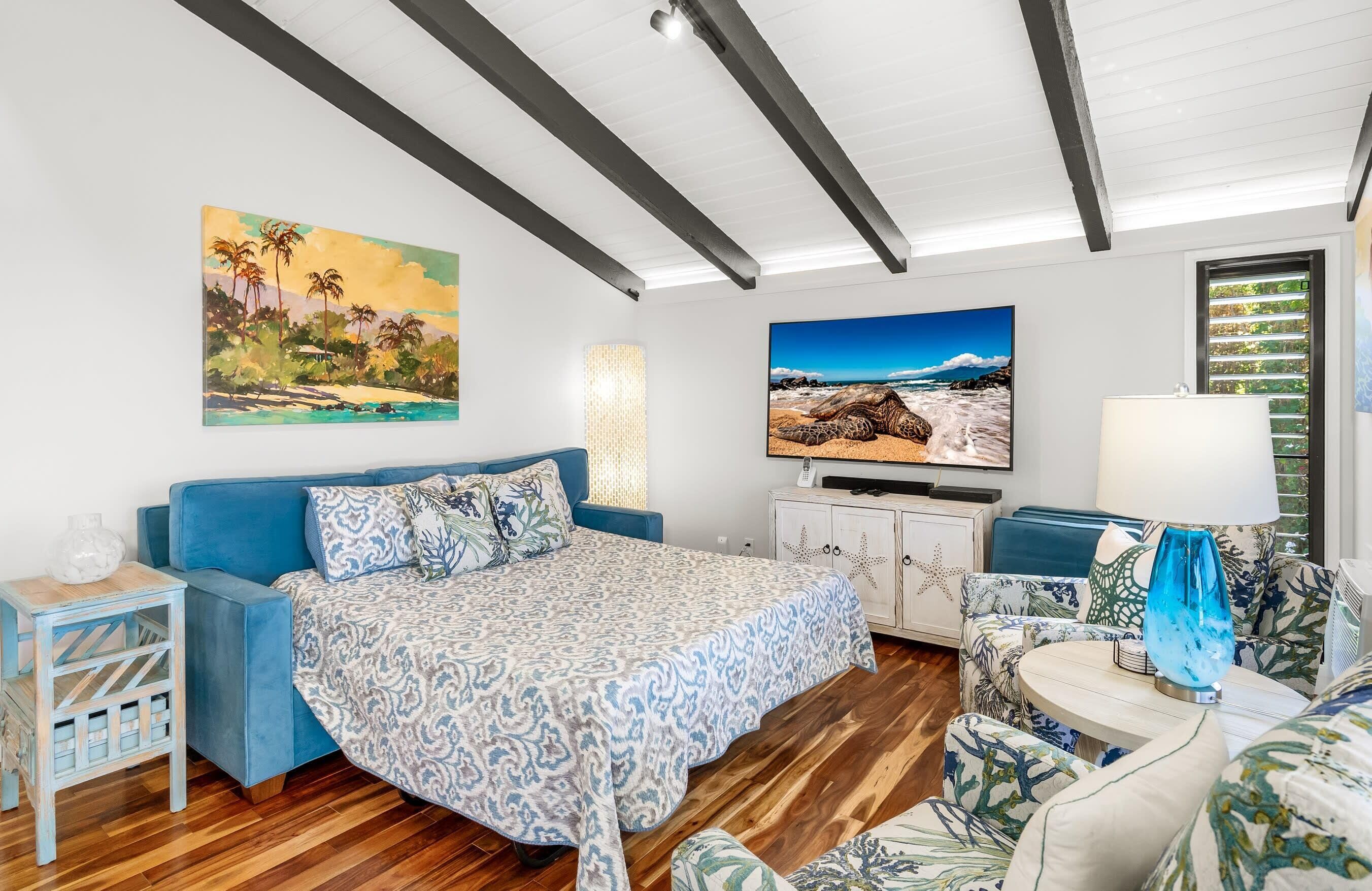 1 bedroom, desk, iron/ironing board, travel crib