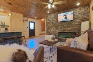 TV, fireplace, video games