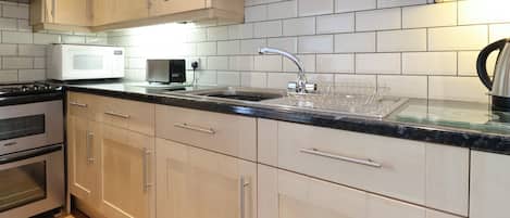 Fridge, dishwasher, electric kettle, toaster